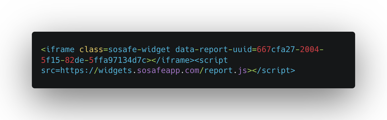 Ejemplo de un código para insertar un SOSAFE en tu blog o página web.