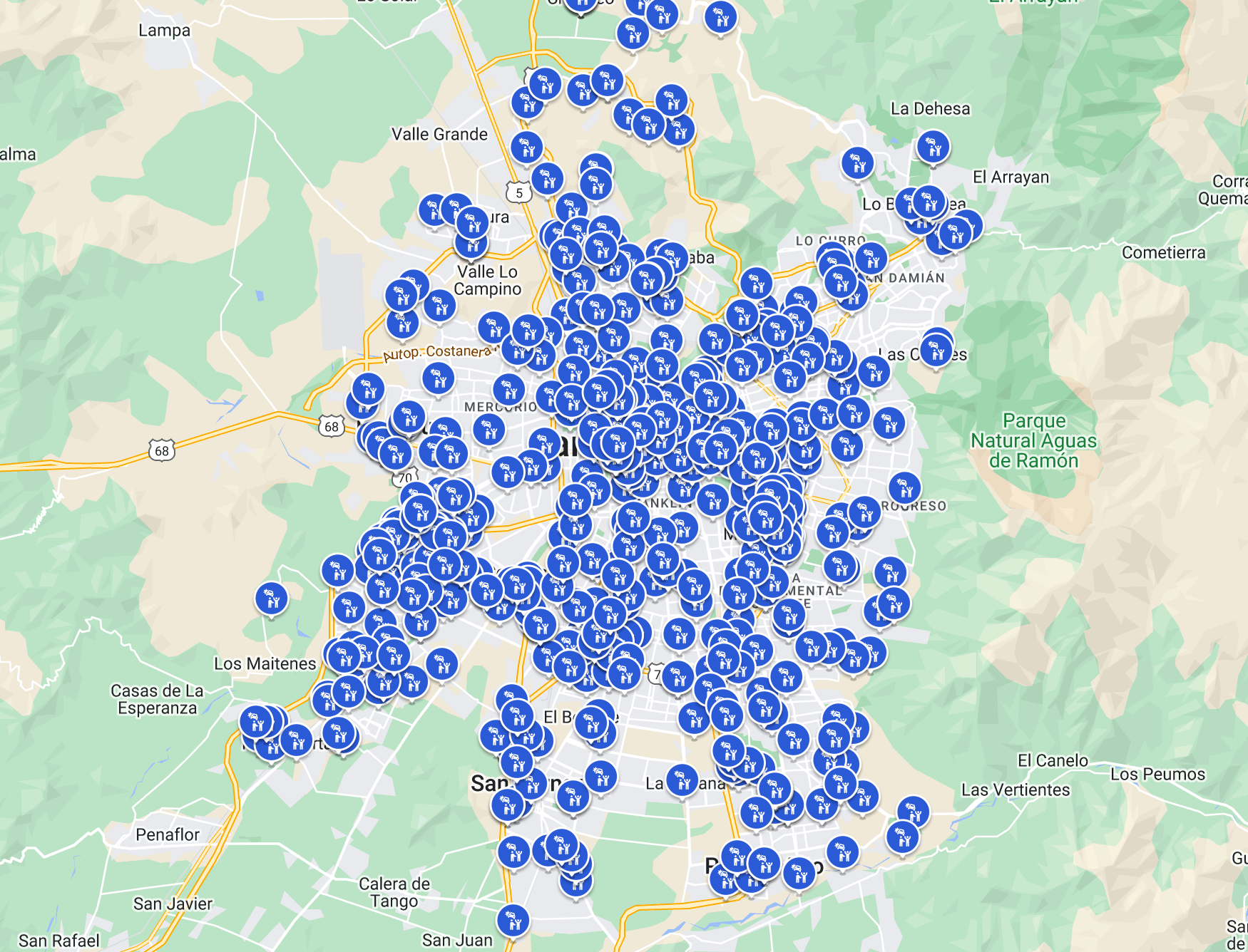 Mapa que muestra algunos reportes en los que se mencionan encerronas en SOSAFE. Fuente: Portal SOSAFE